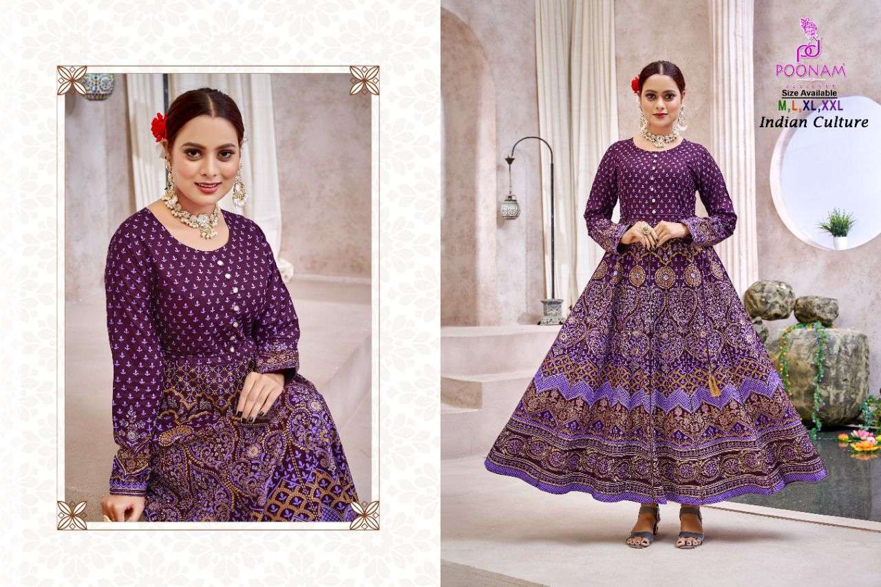POONAM DESIGNER BY SMIT CREATION 1001 TO 1005 SERIES BEAUTIFUL STYLISH FANCY COLORFUL CASUAL WEAR & ETHNIC WEAR HEAVY RAYON PRINT GOWNS AT WHOLESALE PRICE
